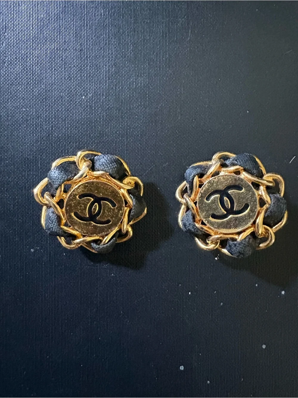 CHANEL Gold and Black CC Logo Chain-Trim Clip-On Earrings